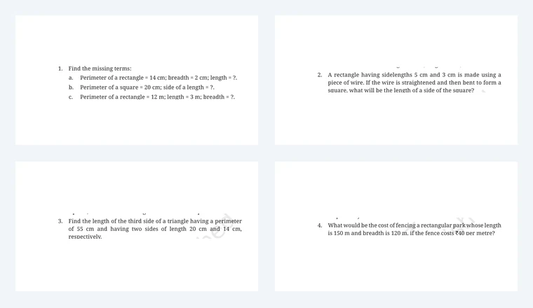 Questions from Class 6 Maths Chapter 6, Perimeter and Area