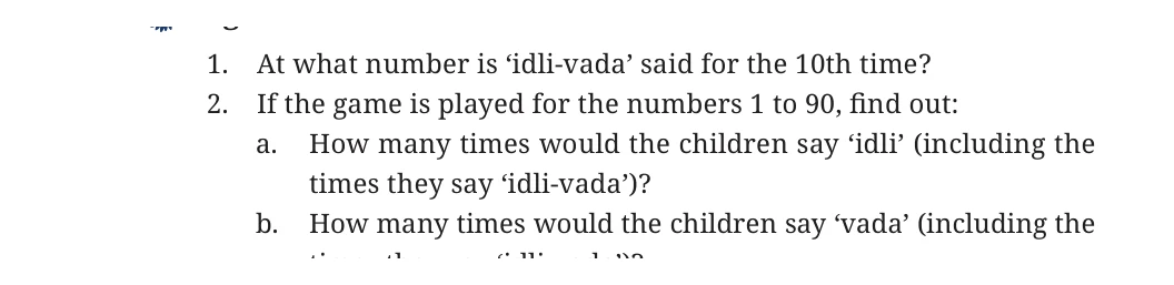 NCERT Class 6 Maths Chapter 5, question 1
