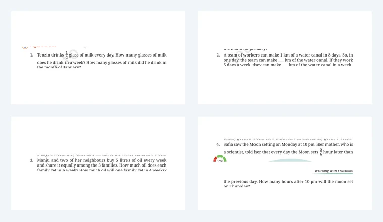 Questions from Class 7 Maths Chapter 8, Working with Fractions